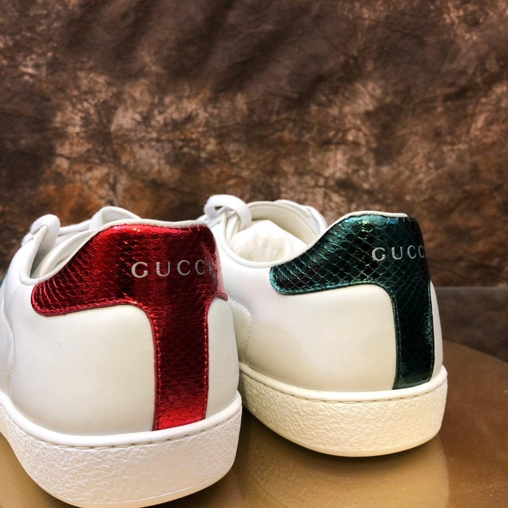 Women's Metallic heel GA embroidered leather sneakers