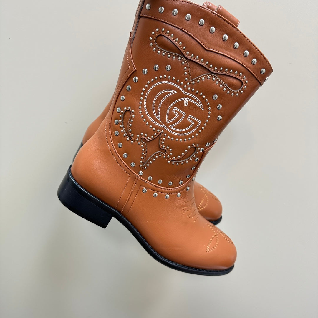 Brown Boot With Double G & Studs