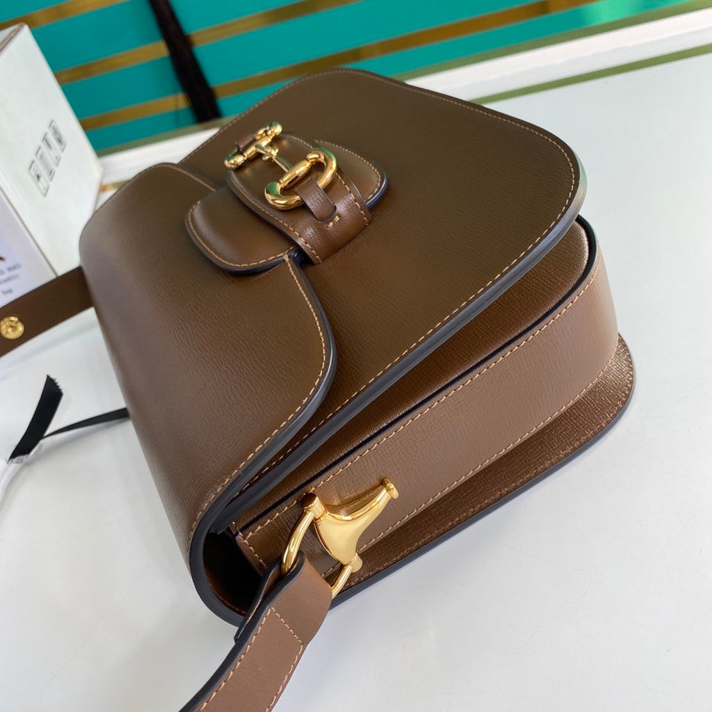 Brown GH detailed textured-leather shoulder bag