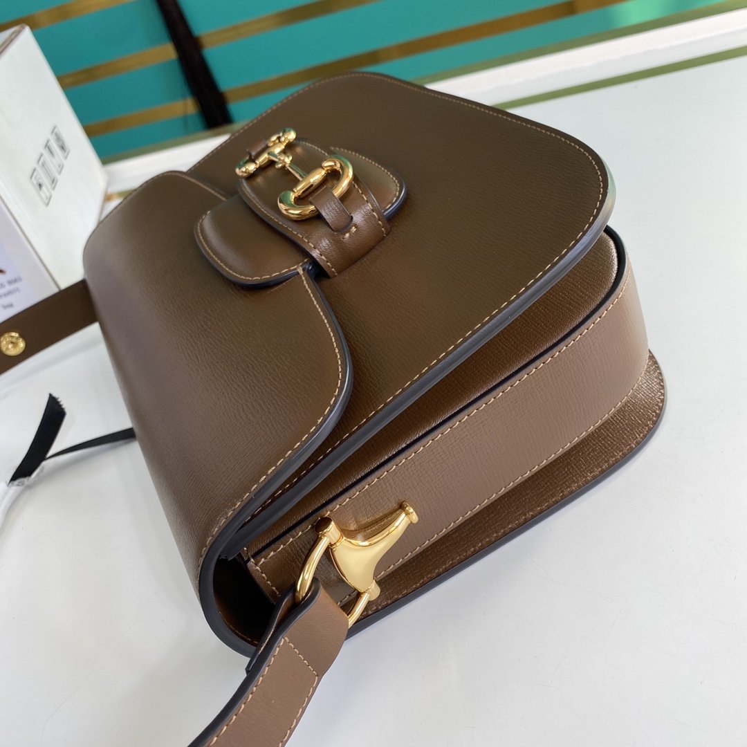 Brown GH detailed textured-leather shoulder bag