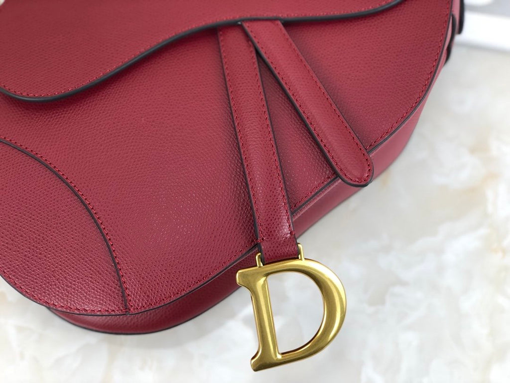 Cherry red DS stamped grain calfskin bag