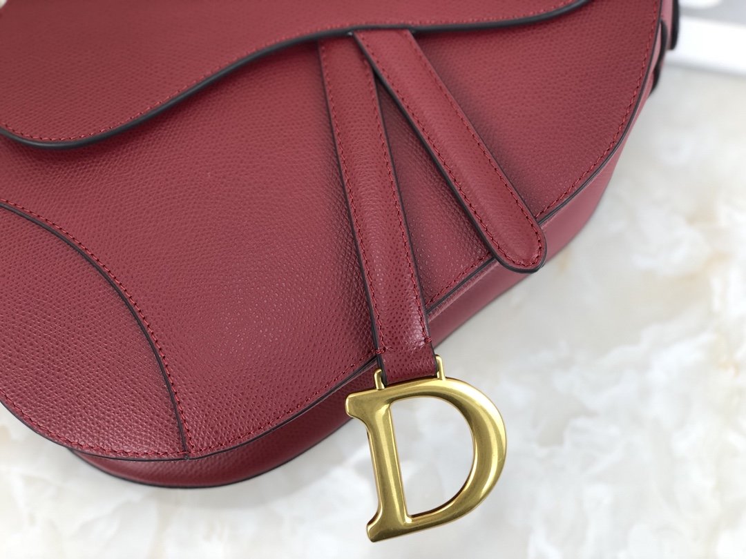 Cherry red DS stamped grain calfskin bag