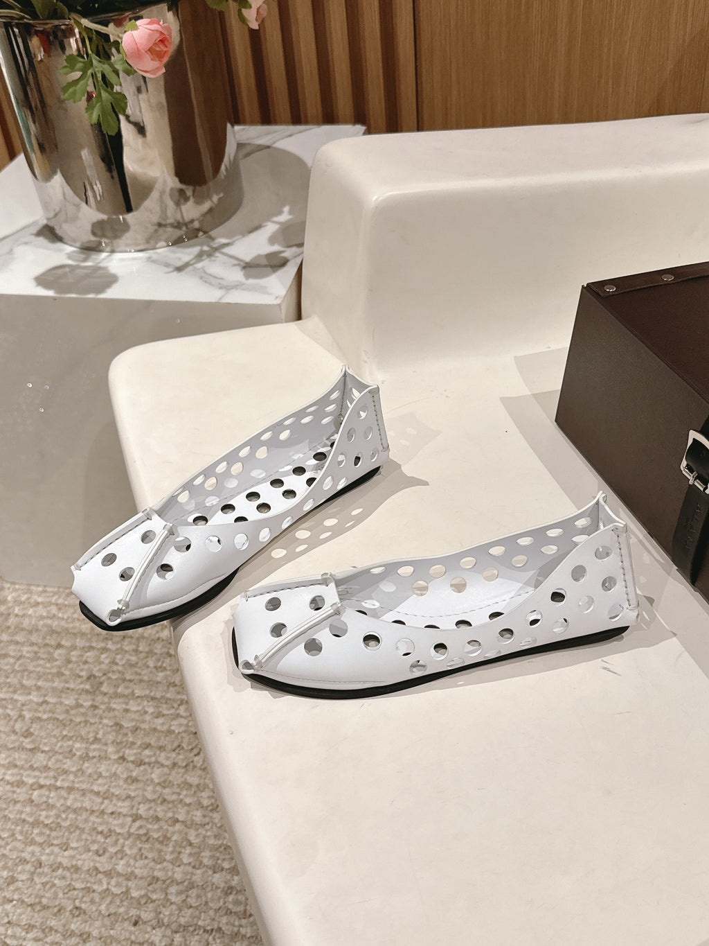 White Perfo Ballet Flats