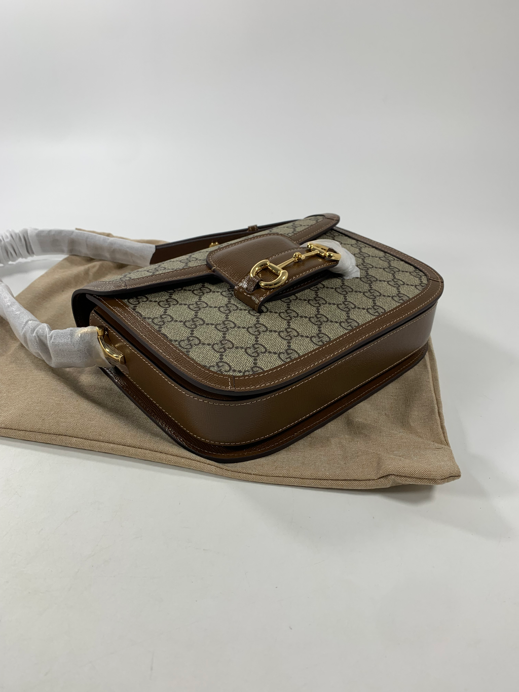 Beige & dark-brown GH medium printed coated-canvas shoulder bag