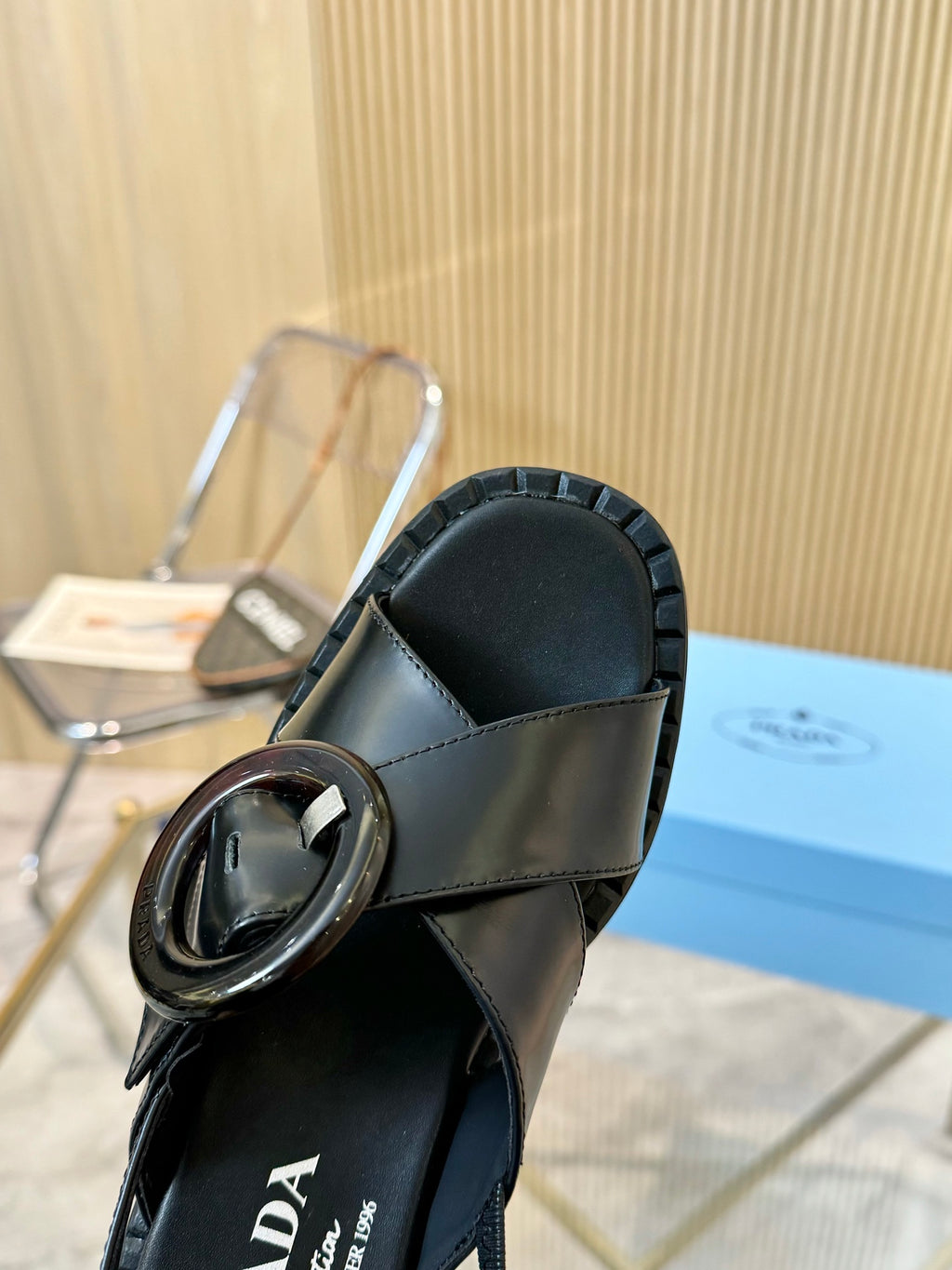 Black Brushed Leather Sandals With Buckle