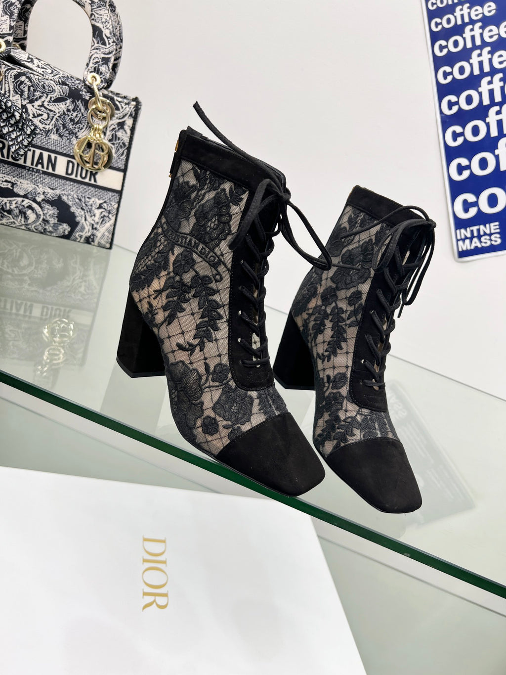 Black Mesh & Suede ND Heeled Ankle Boot