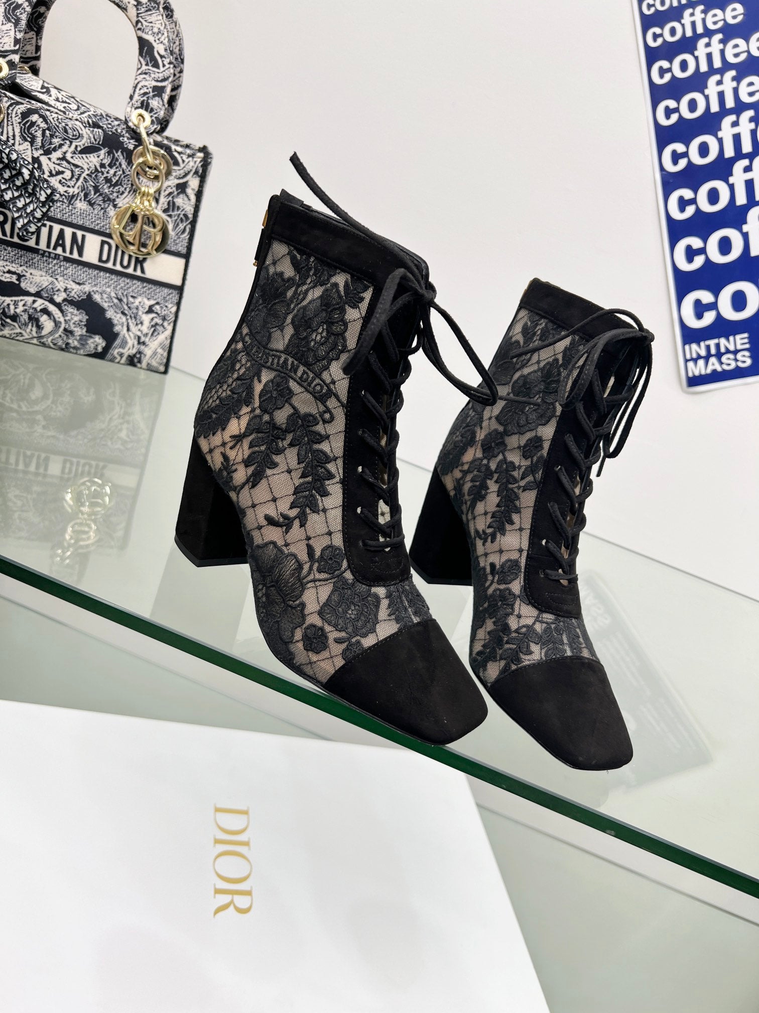 Black Mesh & Suede ND Heeled Ankle Boot