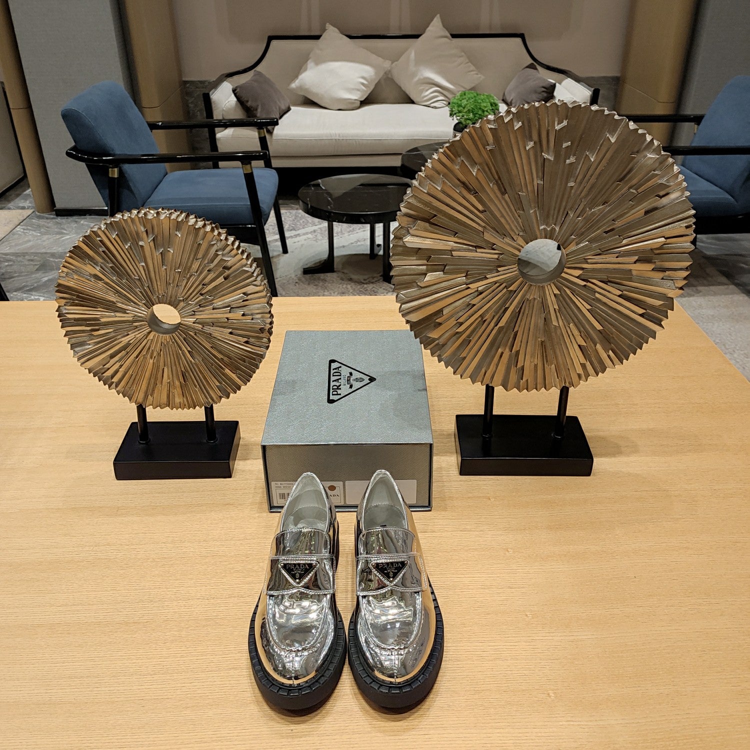 Silver Metallic leather loafers