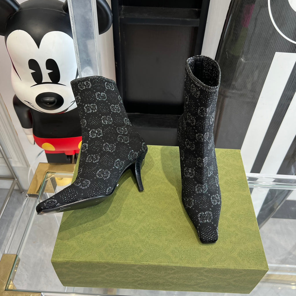 Black & Grey Knit Ankle Boot