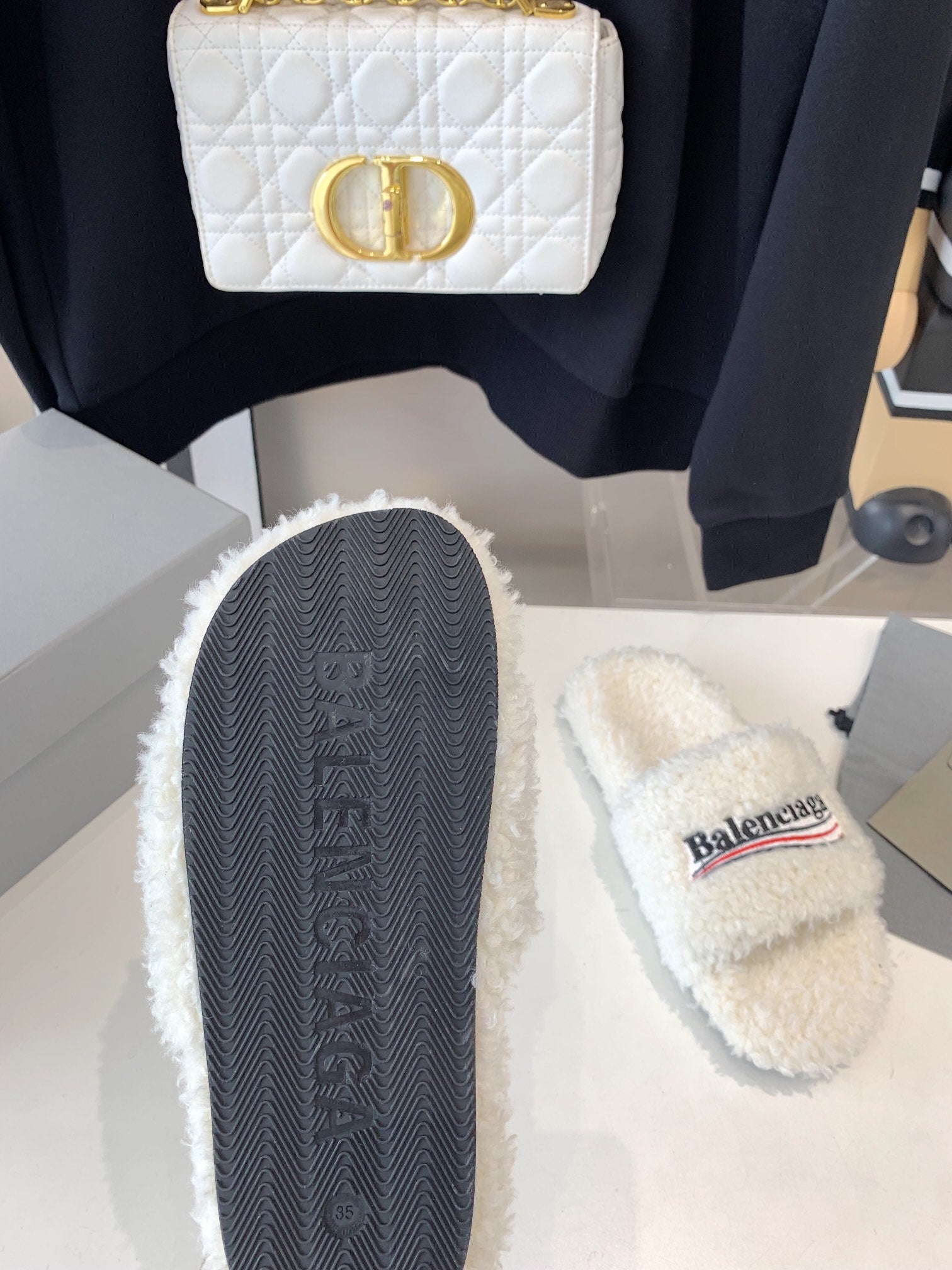 White Furry Slides Slip-On Sandals