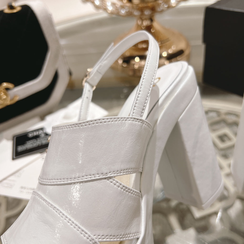 White C Patent Sandals