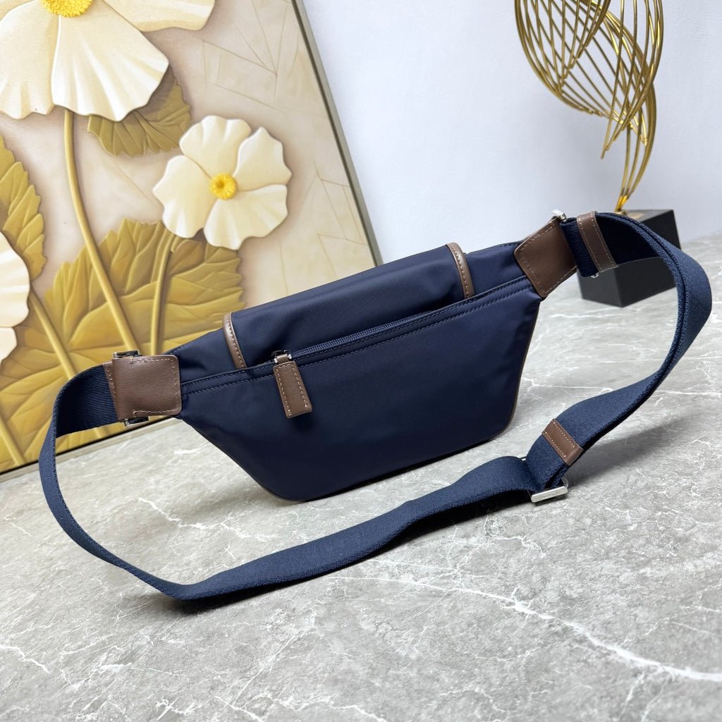 Blue/Coffee Re-Nylon & Leather Belt Bag