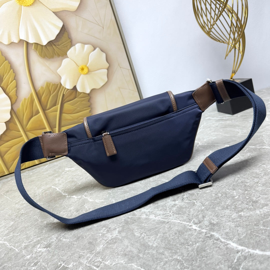 Blue/Coffee Re-Nylon & Leather Belt Bag