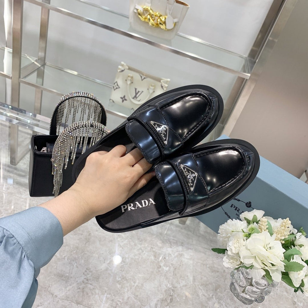 Black Brushed leather mules