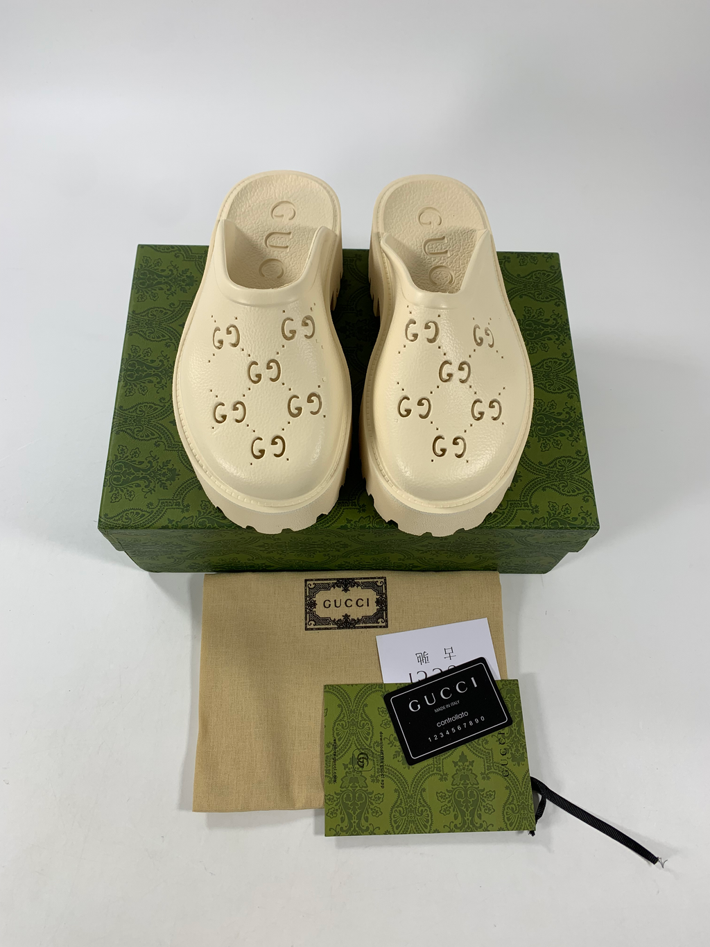 White GE rubber platform mules