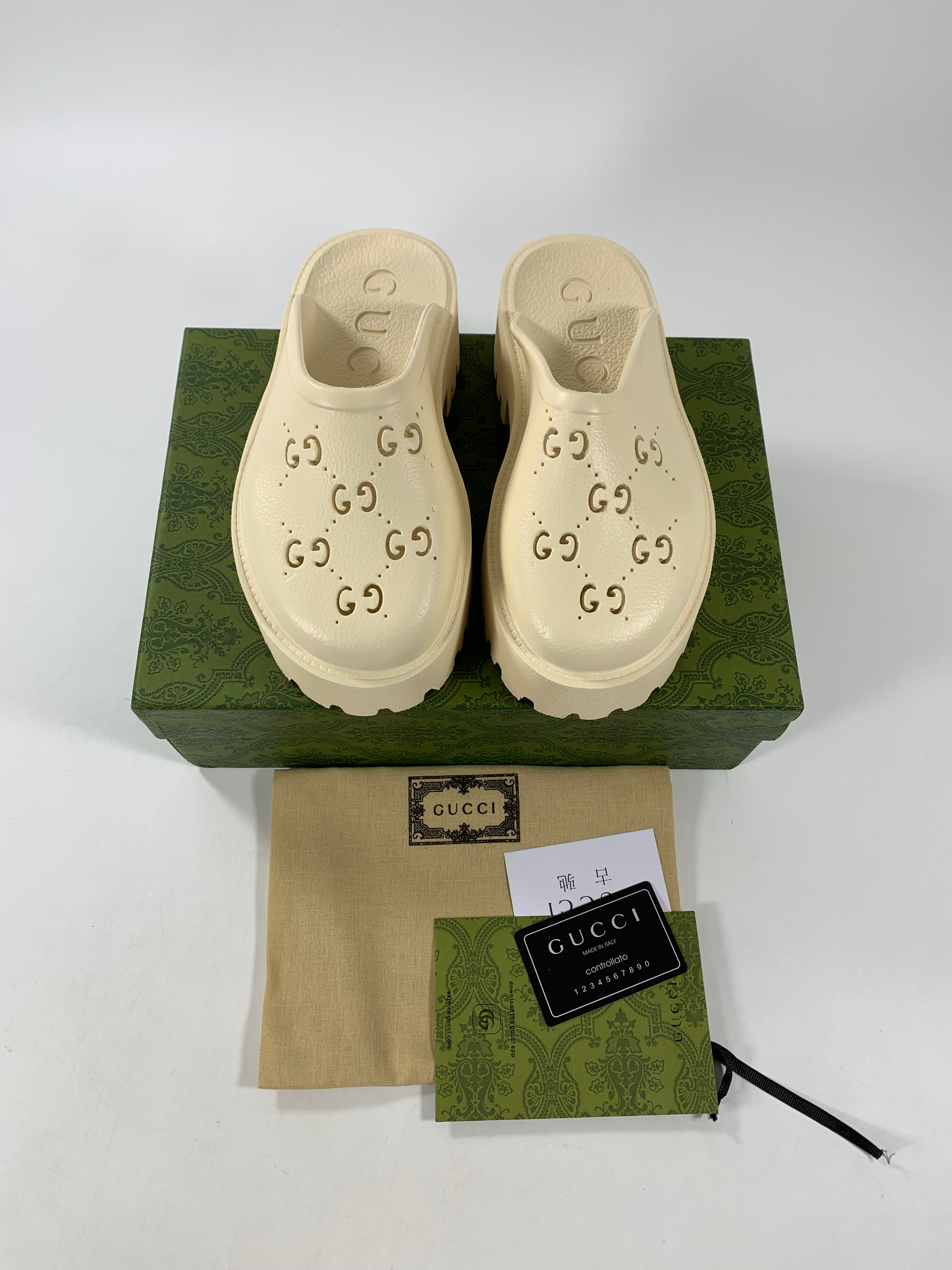 White GE rubber platform mules