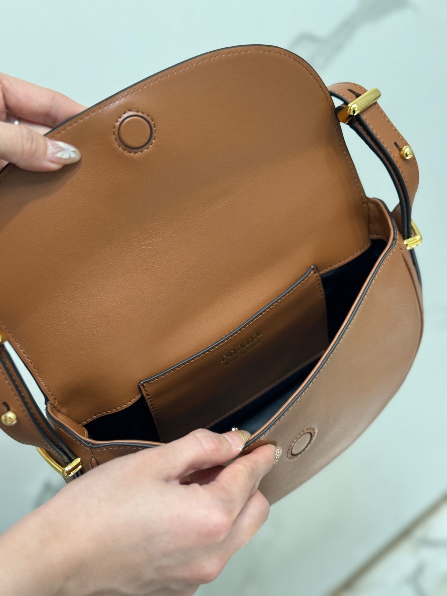 Cognac PA Leather Shoulder Bag With Flap