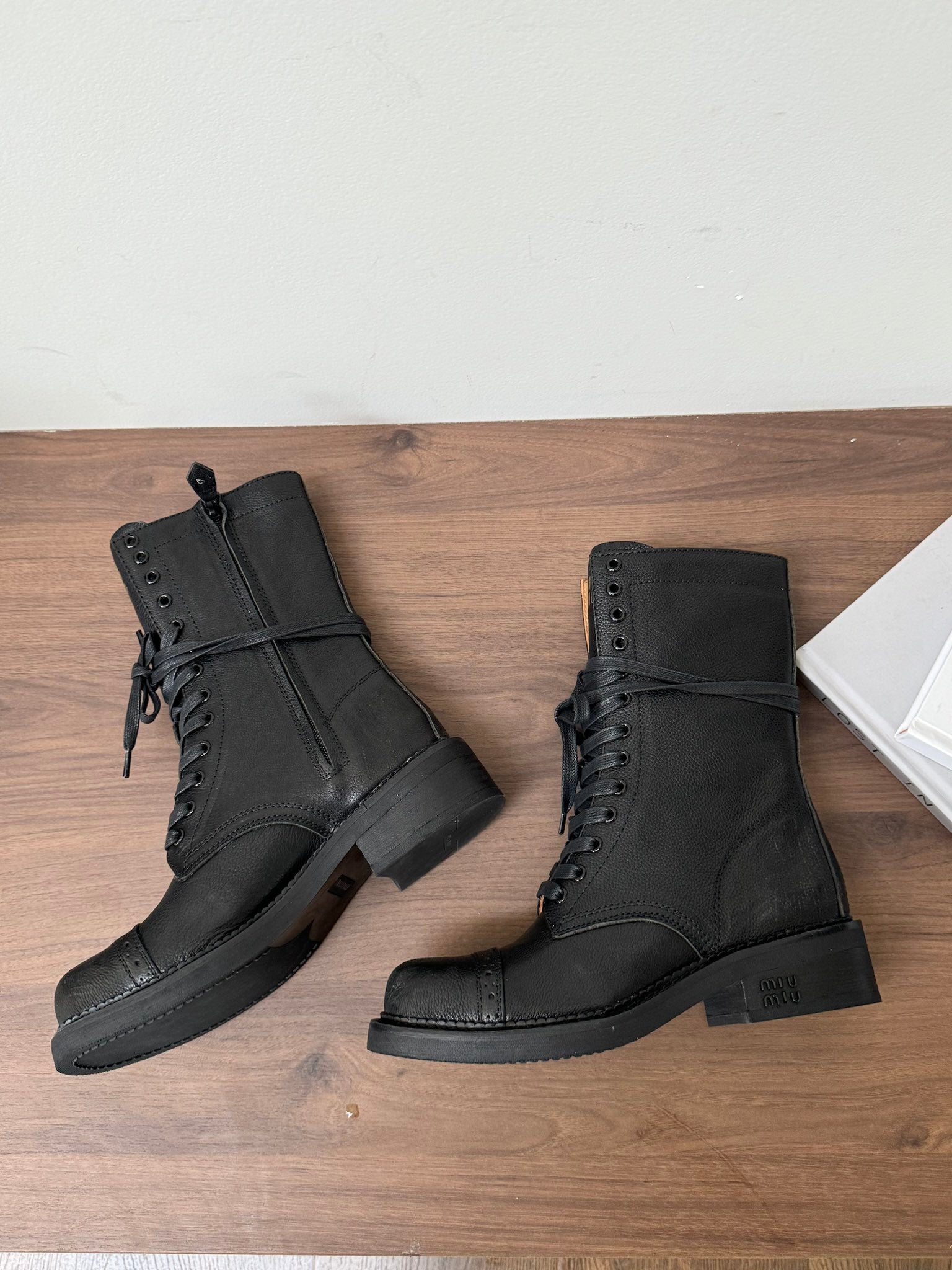 Black Leather Laced Booties