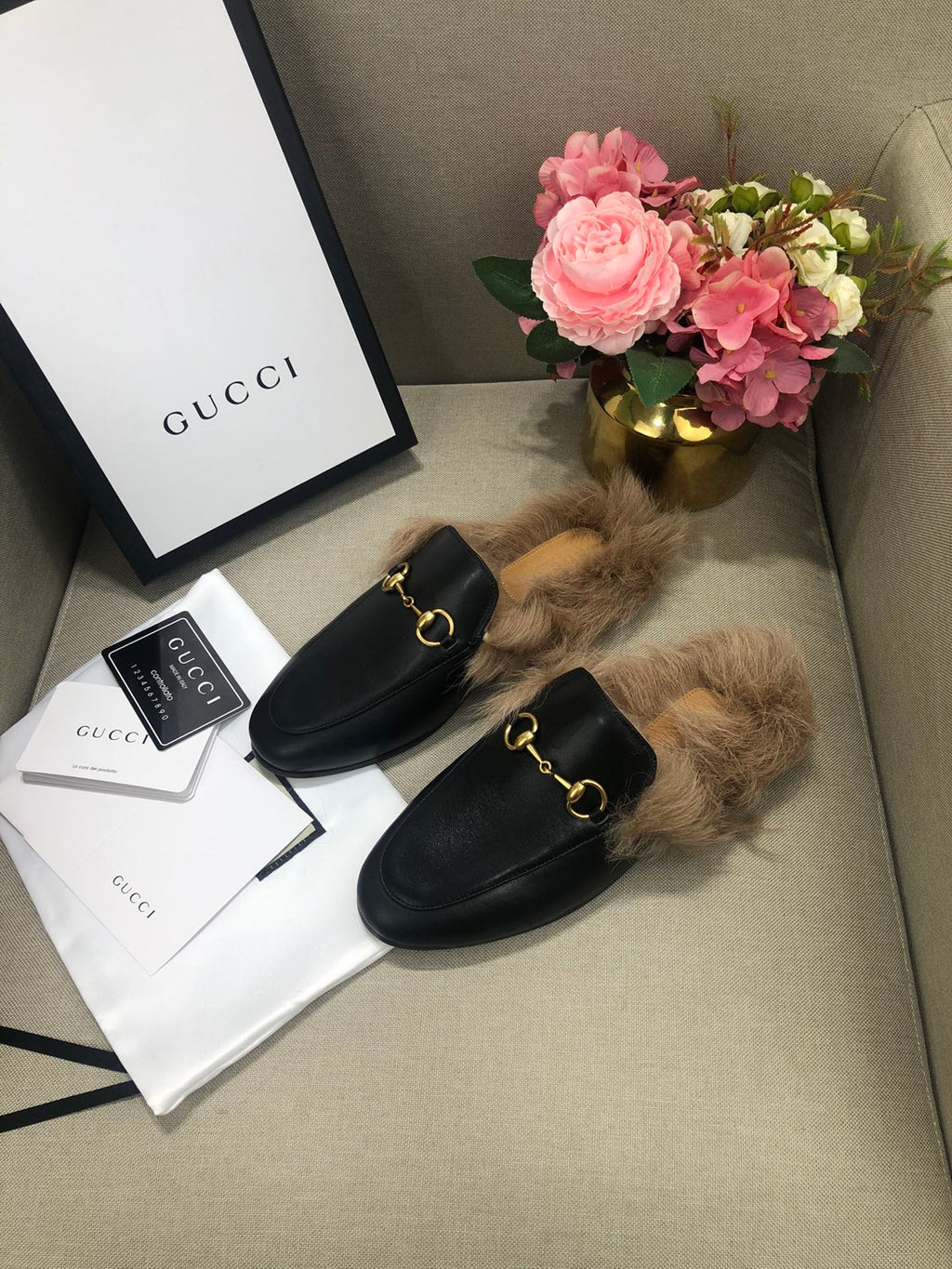 Black GP fur slippers