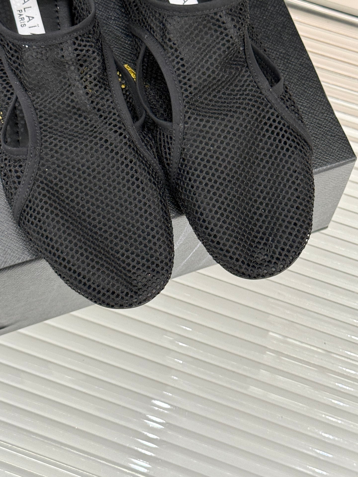 Black Slippers In Fishnet