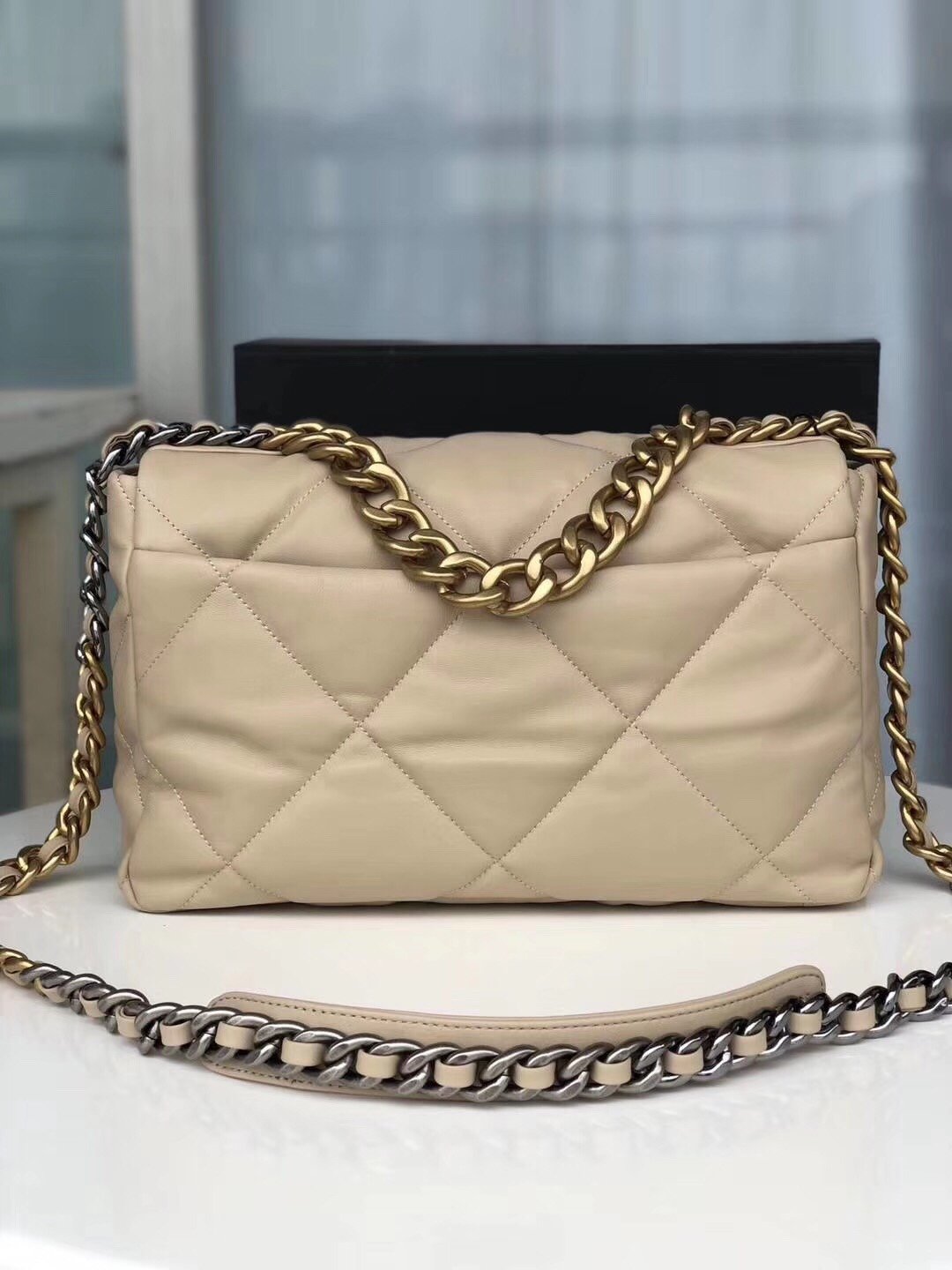 Large beige 19 flap bag