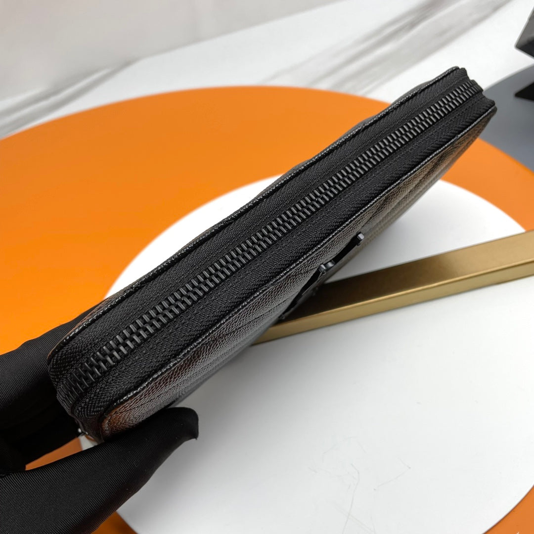 Black Zip-Around Wallet With Gunmetal-Tone Hardware