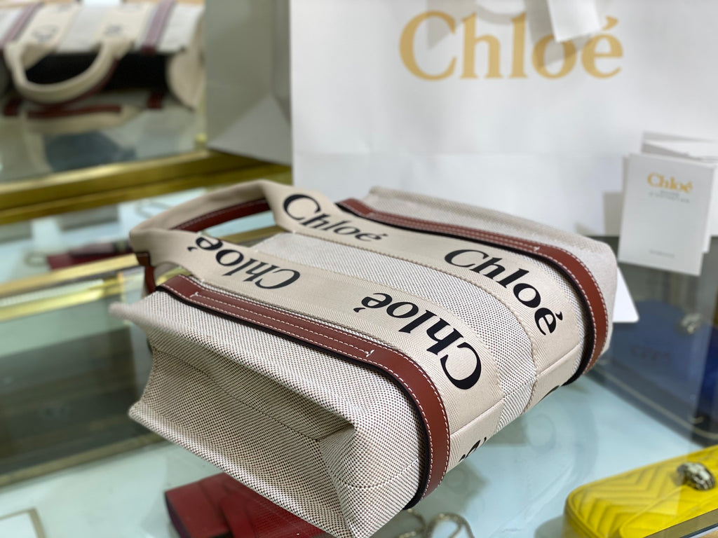 CW small brown leather-trimmed cotton-canvas tote