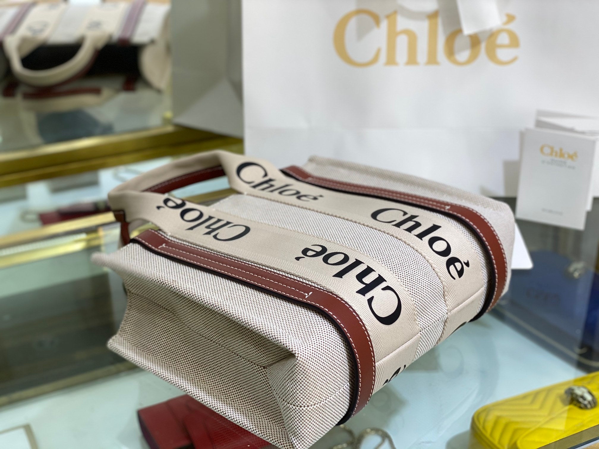 CW small brown leather-trimmed cotton-canvas tote