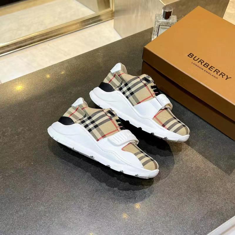Women's Beige Vintage Check and Leather Sneakers