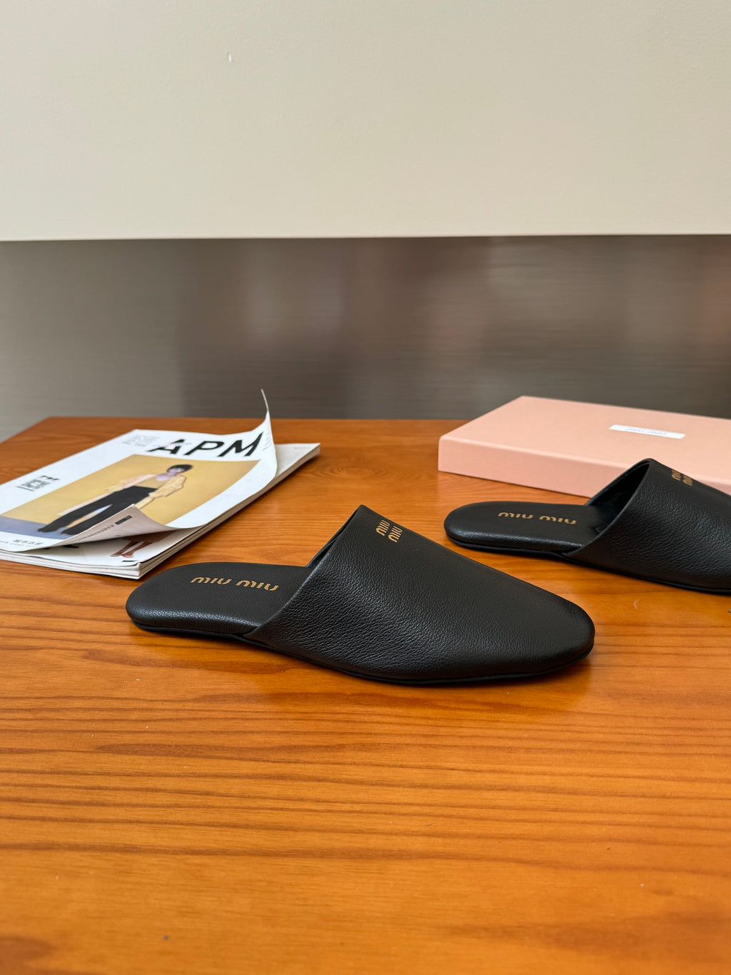 Black Leather Slippers