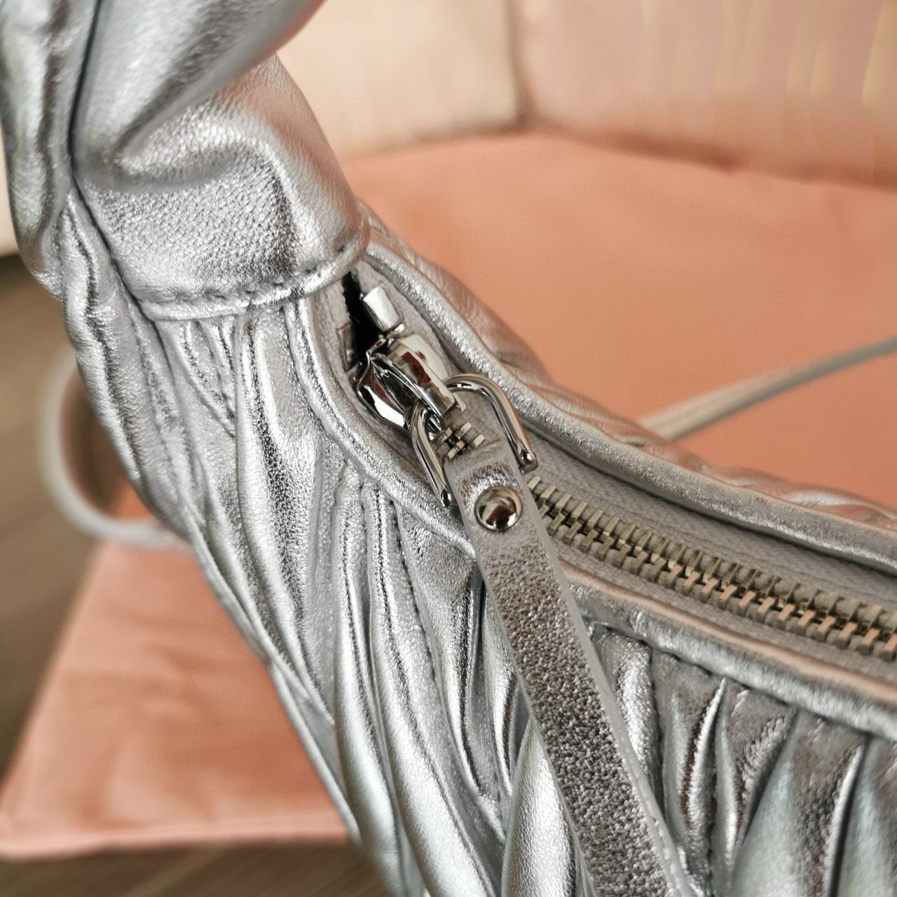 Silver Wander Matelassé Leather Small Hobo Bag