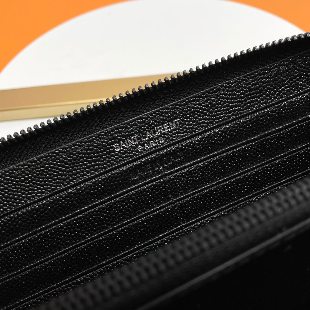 Black Zip-Around Wallet With Gunmetal-Tone Hardware