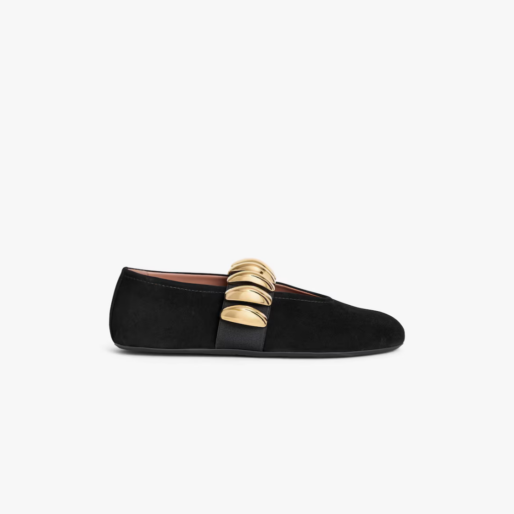 Black Jewel Ballet Flats In Suede