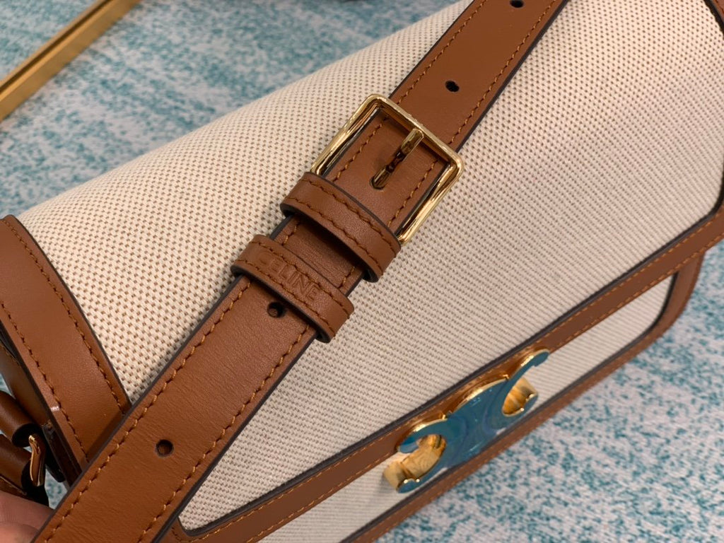 Tan & white medium triomphe bag