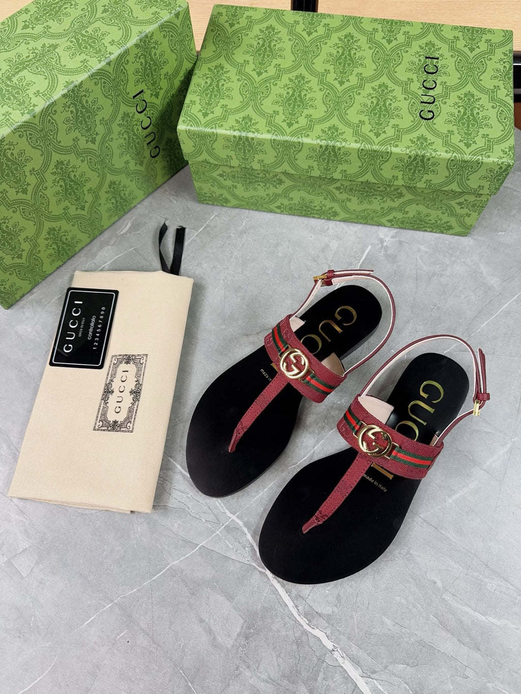 Red Interlocking G Web Sandal