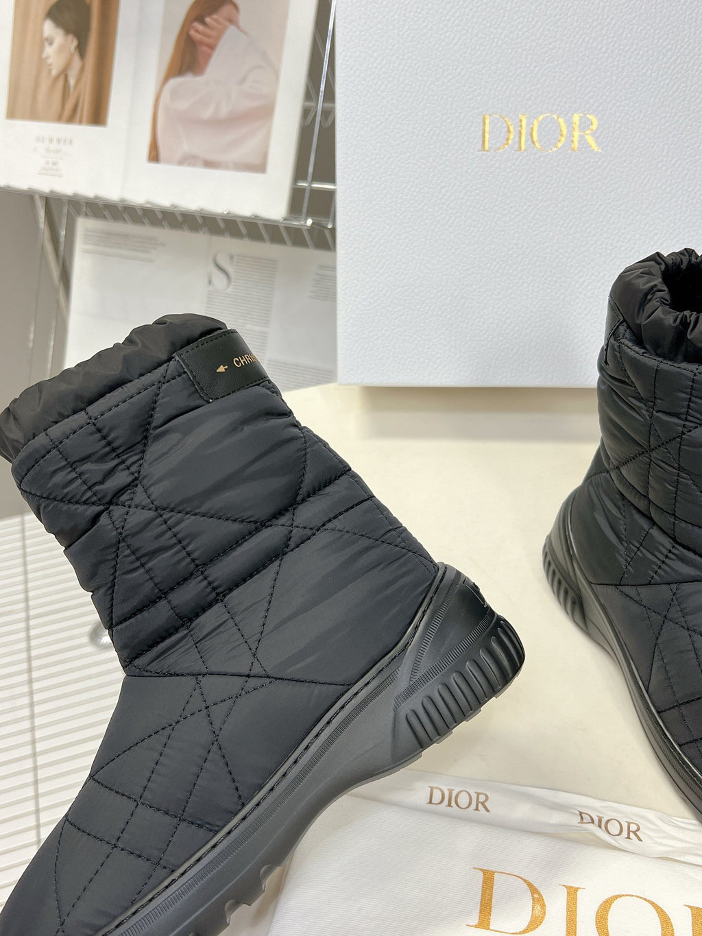 Black DF quilted nylon ankle boot