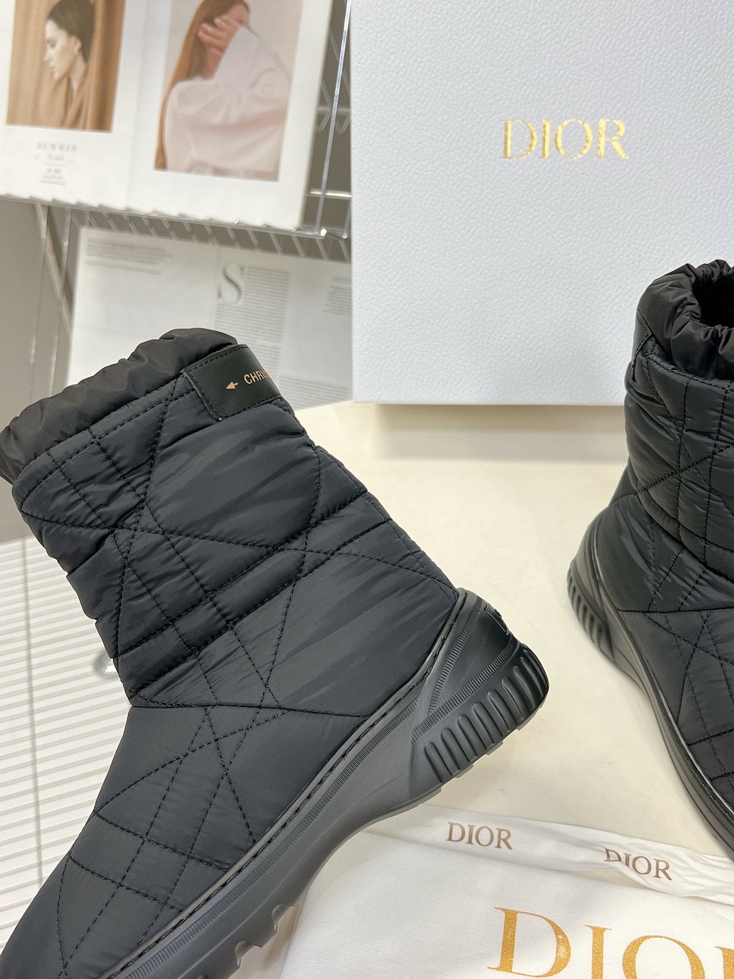 Black DF quilted nylon ankle boot