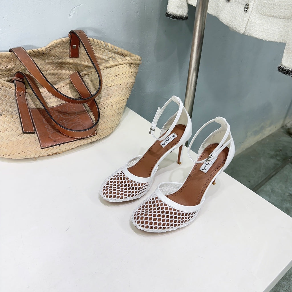 White High Fishnet Pumps