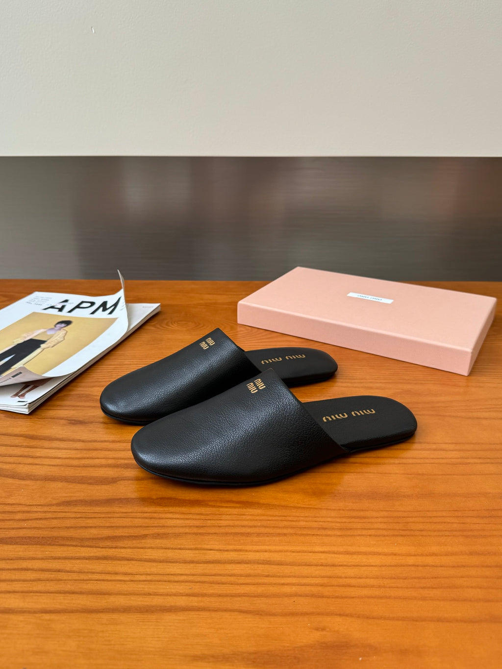 Black Leather Slippers