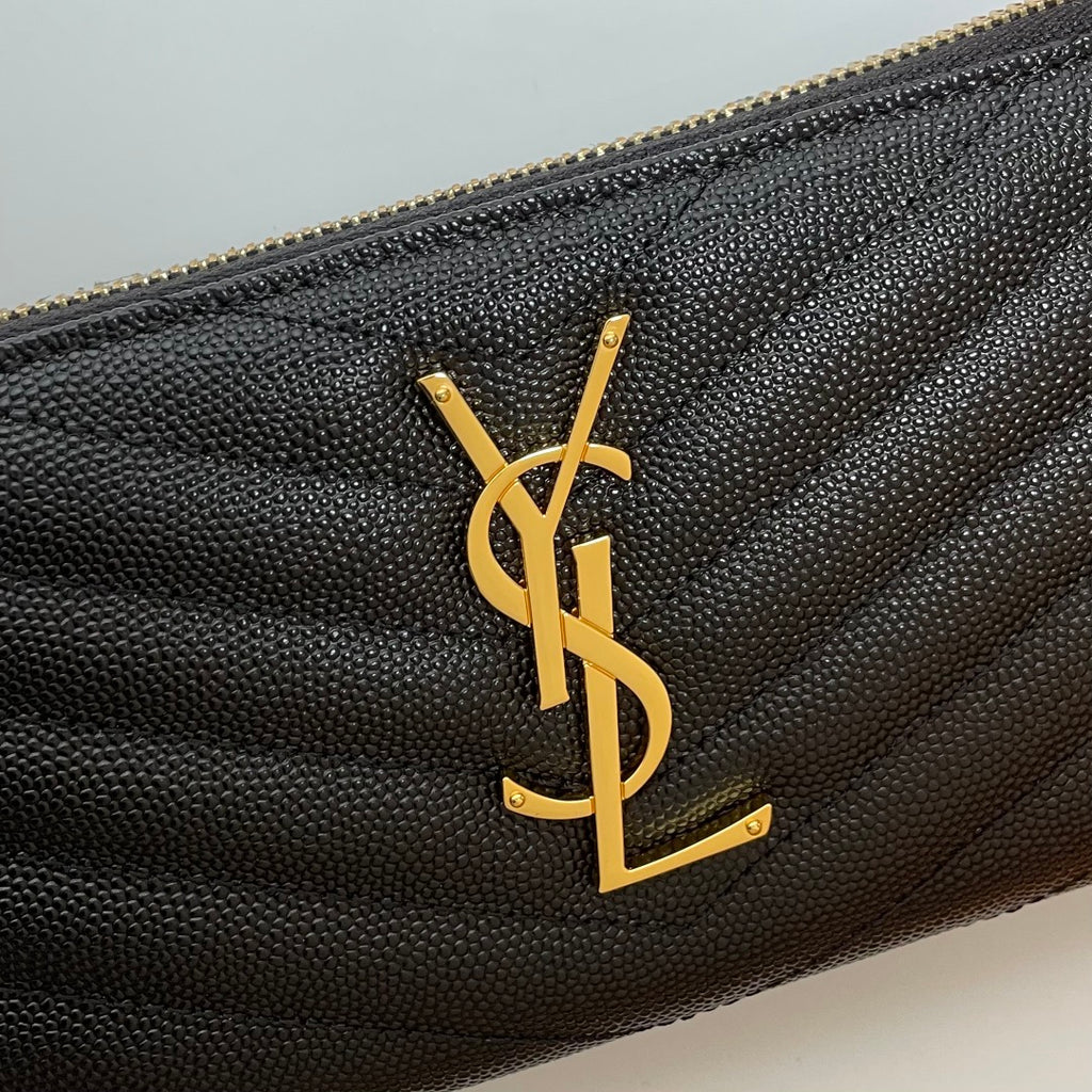 Black Zip-Around Wallet With gold-tone hardware