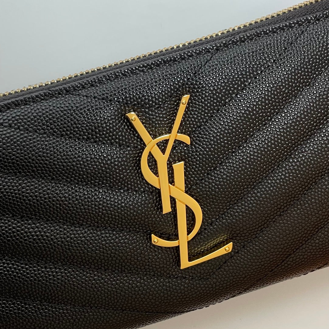 Black Zip-Around Wallet With gold-tone hardware