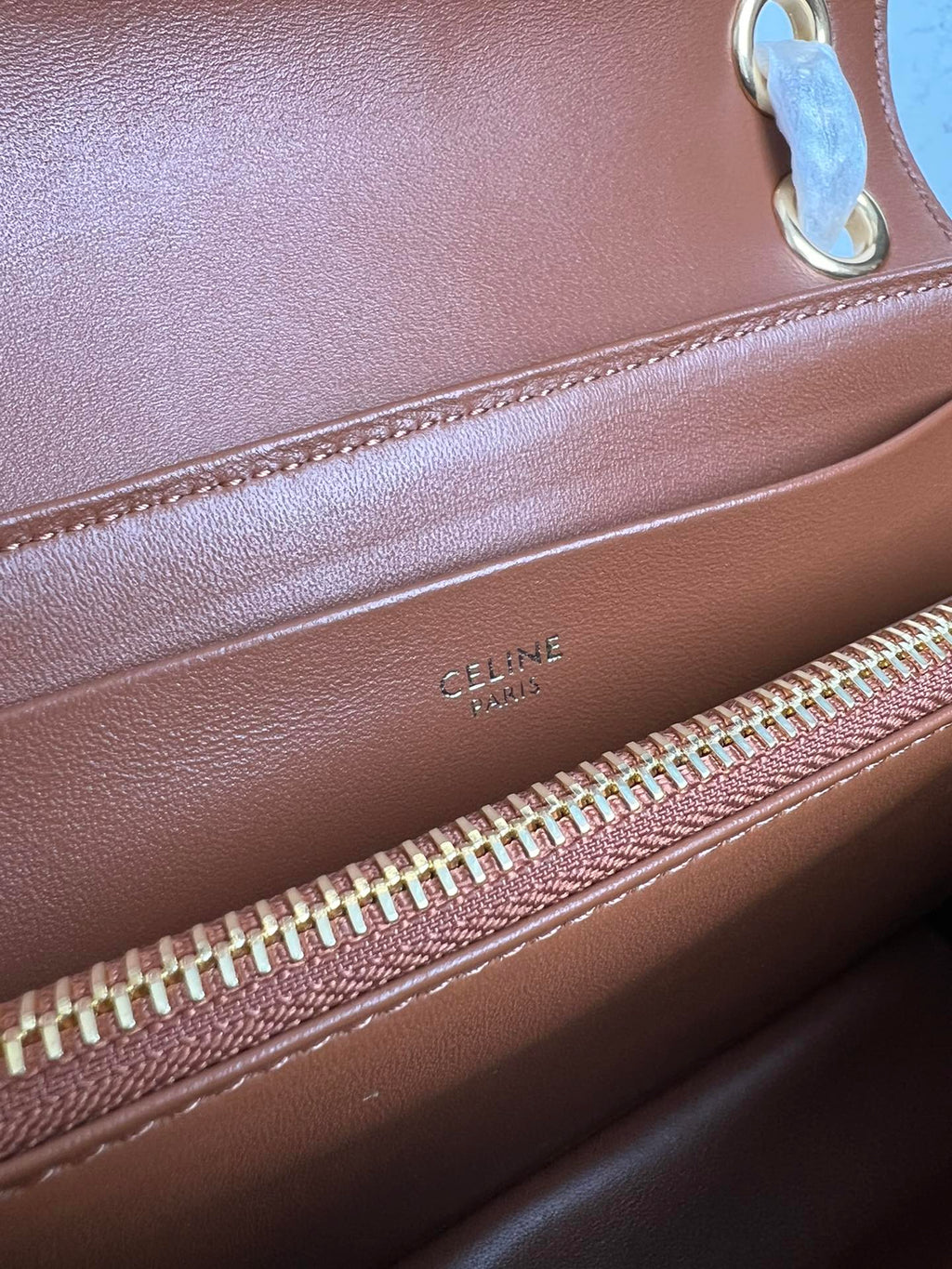 Tan Medium CV Bag With Gold Finishing