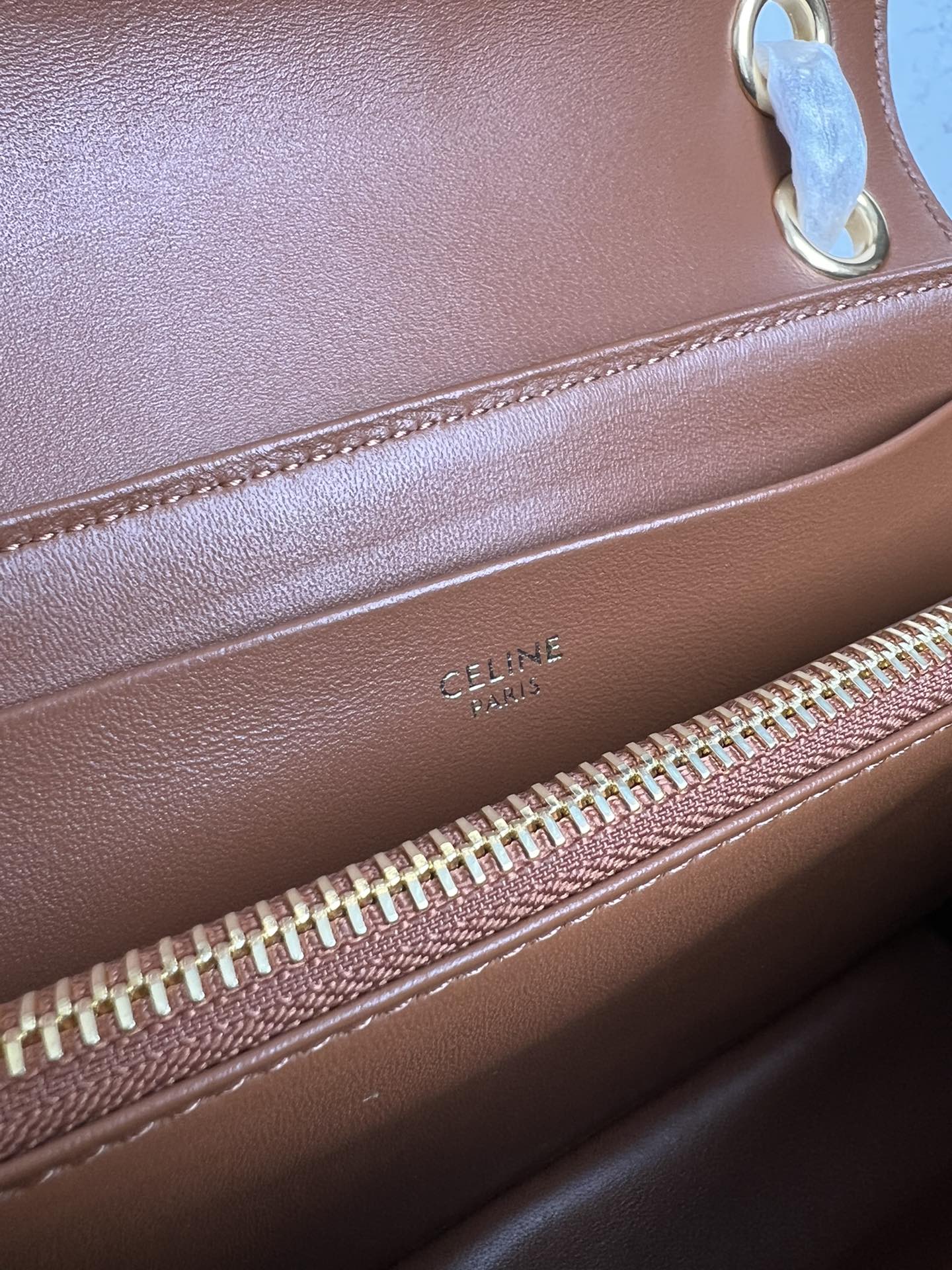 Tan Medium CV Bag With Gold Finishing