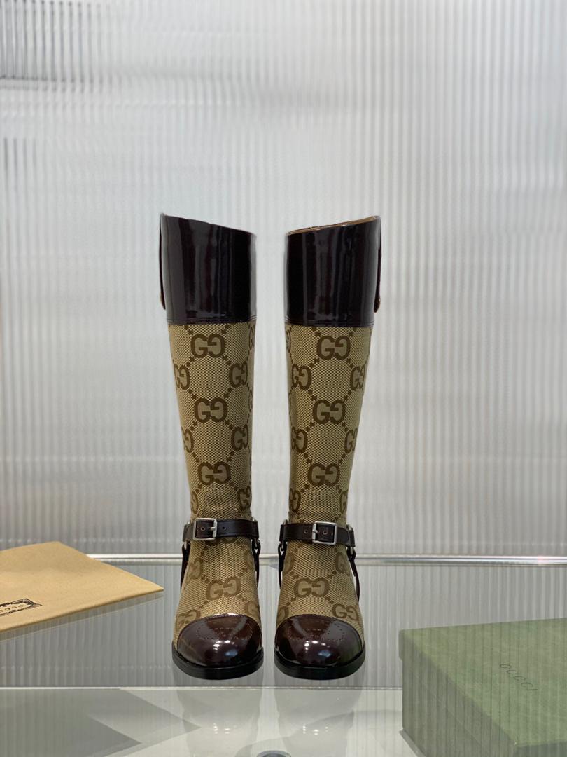 Beige & brown knee-high boot