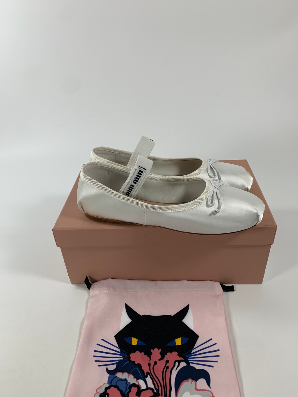 White M Satin ballerinas