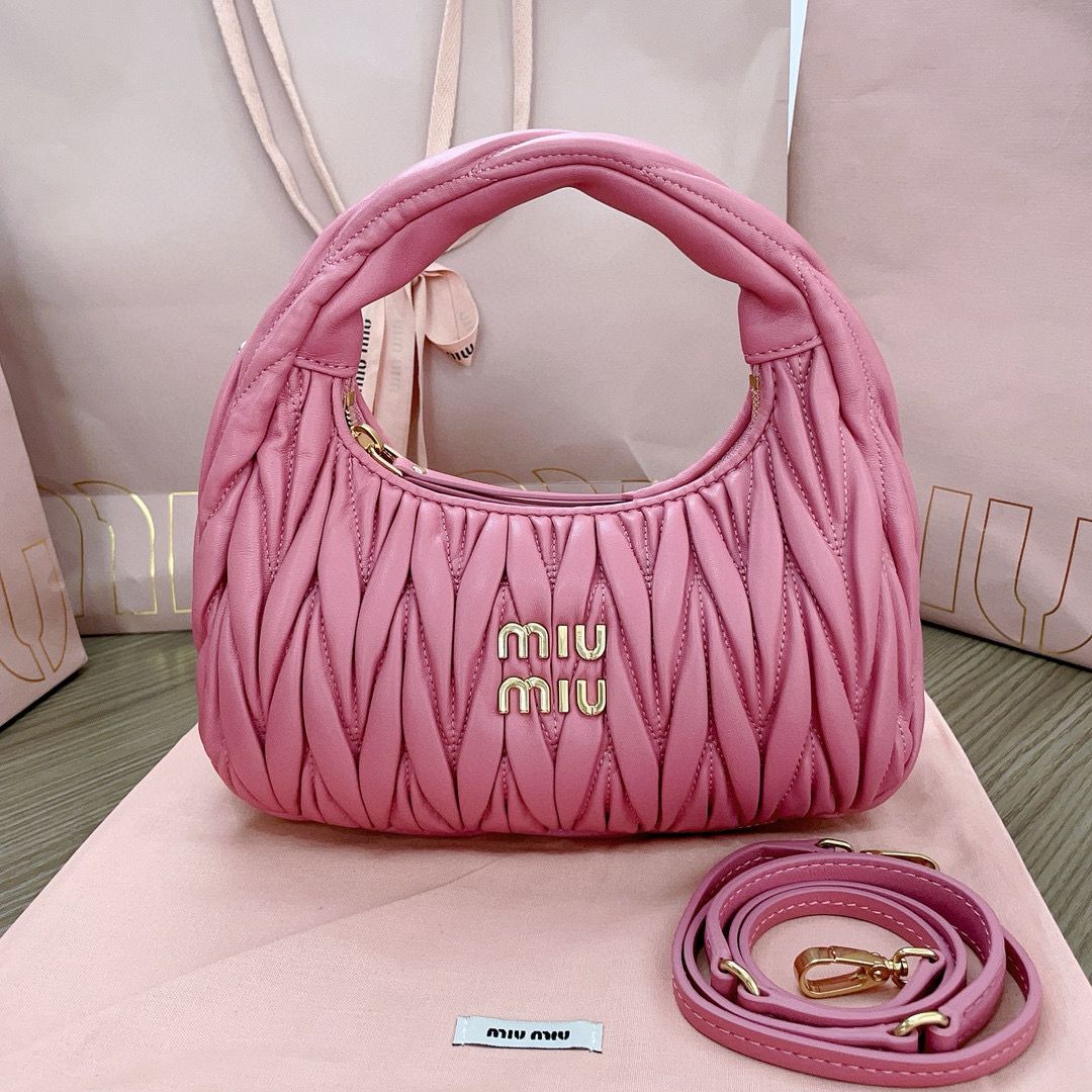 Begonia Pink Wander Matelassé Leather Small Hobo Bag