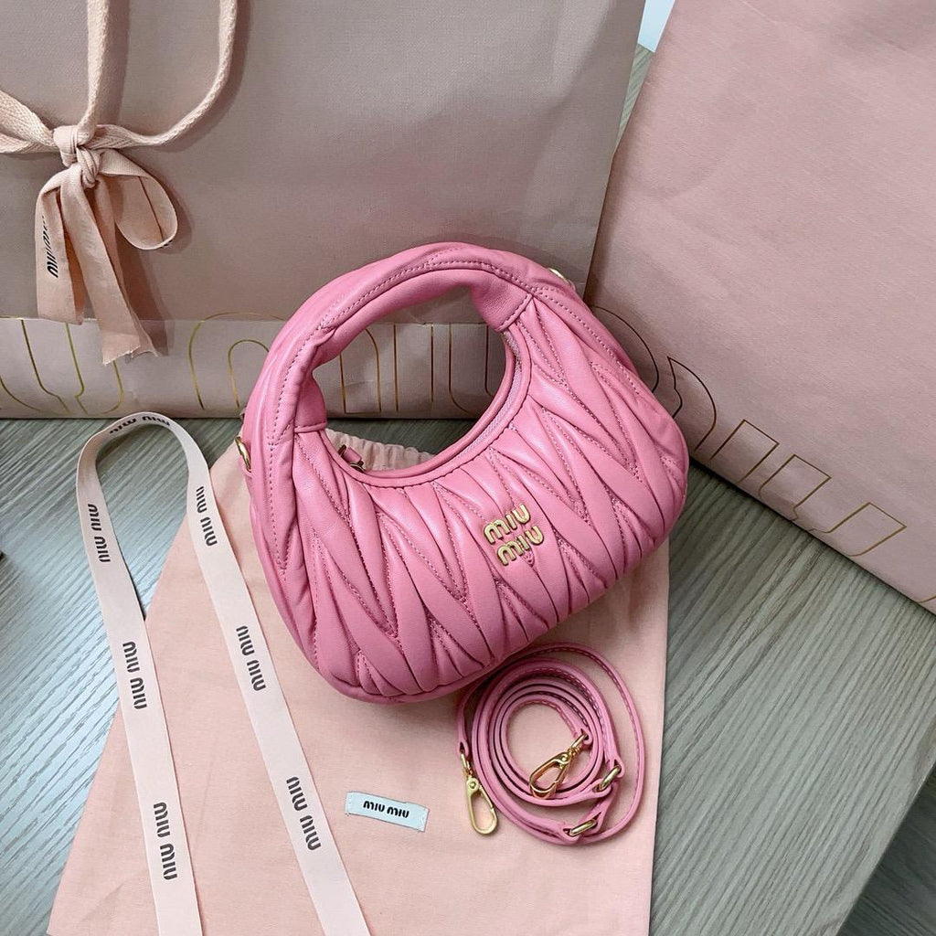 Begonia Pink Wander Matelassé Leather Mini Hobo Bag