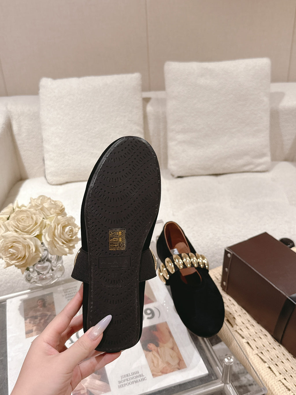 Black Jewel Ballet Flats In Suede