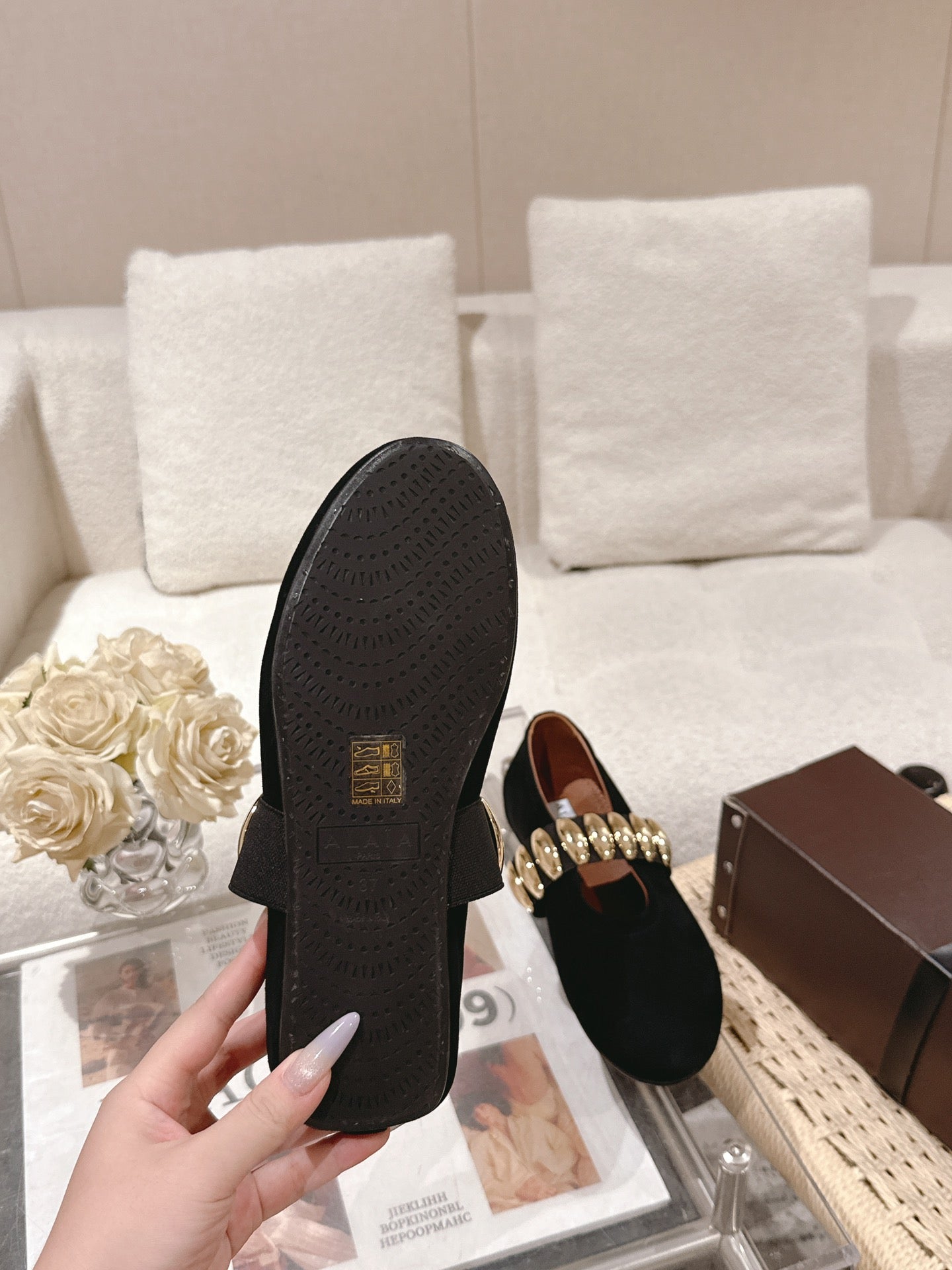 Black Jewel Ballet Flats In Suede
