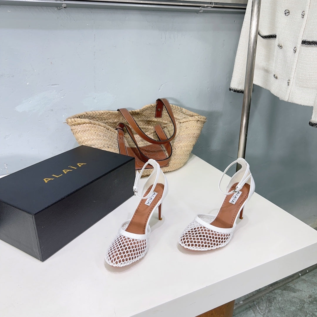 White High Fishnet Pumps